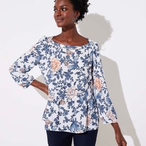 NEW ✨ LOFT PLUS Pink & Blue Floral Peplum Blouse